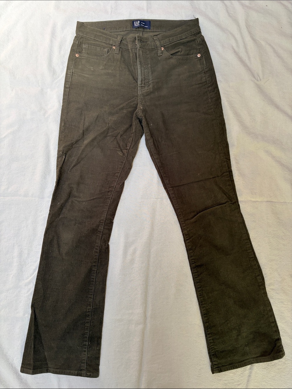 GAP women’s Baby Bootcut Corduroy Jeans in Olive Green